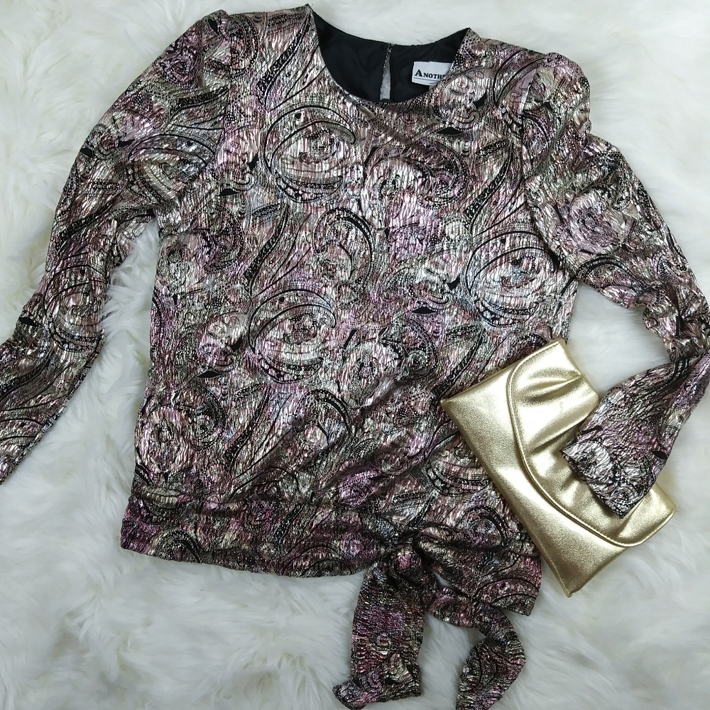 VTG Metallic waist tie Party Career blouse top‎